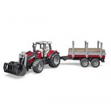 Bruder 02046 Massey Ferguson 7480 s sprednjim nakladalnikom, prikolico za prevoz lesa in 3 hlodi - 1 set. | Shoptok.si