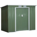 Outsunny jeklena vrtna lopa s poševno streho, dvojnimi drsnimi vrati in zračnimi odprtinami, 213x130x173cm, zelena, (20753897) Cene