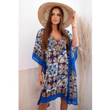Kesi Włoski Women's beach poncho with oriental pattern cornflower blue | shoptok.hr