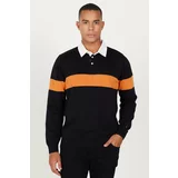 AC&Co / Altınyıldız Classics Men's Black-Mustard Standard Fit Regular Cut Polo Neck 100% Cotton Patterned Knitwear Sweater
