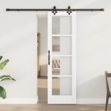 vidaXL Drsna vrata z kompleti pribora bela 61x198.5 cm masiven les bor, Notranja vrata z steklom "ORKDAL" bela 61x198.5x4 cm | Shoptok.si