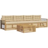  Set vanjskih sofa 5 kom. Bijela i bež Čvrsto drvo akacije | shoptok.hr