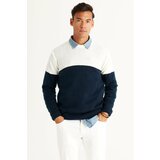 AC&Co / Altınyıldız Classics Men's Ecru-navy blue Standard Fit Normal Cut Crew Neck Colorblok Patterned Knitwear Sweater. Cene