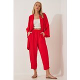 Happiness İstanbul Women's Dark Red Kimono Pants Suit Cene