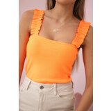 Kesi Ruffle blouse with straps orange neon | Shoptok.si