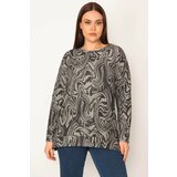 Şans Women's Plus Size Smoked Crew Neck Patterned Blouse with Tiny Side Slits | shoptok.hr