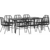 vidaXL Vrtni blagovaonski set od 9 dijelova crni poliratan staklo - Crna 200 x 100 x 74 cm 8 | shoptok.hr