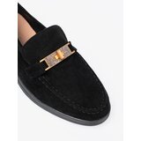 Shelvt Black suede loafers with elegant gold decoration | shoptok.hr