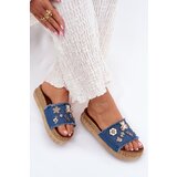 Boto Ladies Slippers With Golden Accents On Platform Navy Rigasta | Shoptok.si