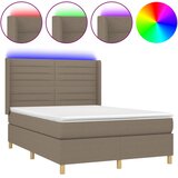  Krevet box spring s madracem LED smeđesivi 140x200 cm tkanina | shoptok.hr