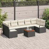 vidaXL 8-delni vrtni sofa set z blazinami Črn poli ratan akacija, 2-sedežna vrtna sofa z shrambo in blazinami Črn poli ratan Cene