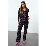 Trendyol Hello Kitty Licensed Black 100% Cotton Bias Knitted Pajama Set