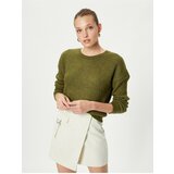 Koton Basic Sweater Knitted Crewneck Low Shoulders Ribbed Cene
