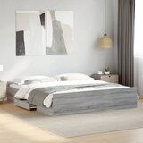 Maison Chic Posteljni okvir - Dvoposteljna postelja - Zakonska postelja s predali siva sonoma 200x200 cm inženirski les, (21696459) | Shoptok.si