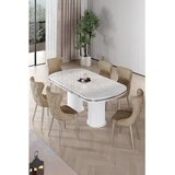 Hanah home trpezarijski set Galya, sto i 6 stolica, ploča u dekoru belog mermera, hromirane noge, kapućino tkanina Babyface | Eponuda.com