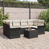 vidaXL 7-delni vrtni kavčni set z blazinami Črna Poli Ratan | Shoptok.si