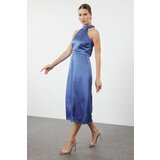 Trendyol Saks A-Line Shiny Stone Buckle Detailed Satin Dress cene