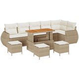 vidaXL 10-delni vrtni sofa set z blazinami bež poli ratan akacija, 4-delni vrtni jedilni set z blazinami bež poli ratan akacija Cene