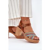 Zazoo Leather Heeled Sandals With Braiding On Straps Brown 40460 | Shoptok.si