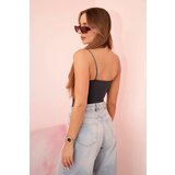 Kesi Włoski Women's strapless bodysuit blouse with ruffles and V-neckline Graphite | ePonuda.com