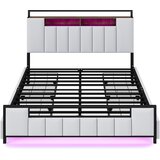 Lumor Postelja za odrasle 160x200 cm iz umetnega usnja – z LED osvetlitvijo in USB priključkom – 4 predali – kovinski okvir – bela, (22151031) | Shoptok.si