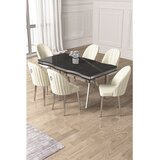 Hanah home trpezarijski set Pem, sto i 6 stolica, ploča u dekoru Sonata, hromirane noge, krem tkanina Babyface | Eponuda.com