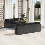 vidaXL 9-delni set vrtne sedežne garniture z blazinami črni poli ratan akacija | Shoptok.si