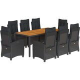 vidaXL 9-dijelni vrtni blagovaonski set s jastucima crni od poliratana | shoptok.hr