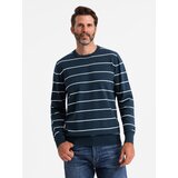 Ombre Casual men's sweater with horizontal stripes - navy blue Cene