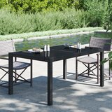 vidaXL Vrtna miza 150x90x75 cm kaljeno steklo in poli ratan črna | Shoptok.si