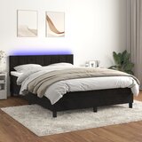 vidaXL Box spring postelja z vzmetnico LED črna 140x190 cm žamet Cene
