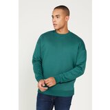 AC&Co / Altınyıldız Classics Men's Dark Green Oversize Fit Wide Cut Cotton Fleece Inner 3 Thread Crew Neck Sweatshirt Cene