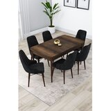 Hanah home trpezarijski set Lia, sto na razvlačenje i 6 stolica, ploča u dekoru drveta Baroque, crna tkanina Babyface | Eponuda.com