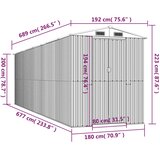  Vrtno spremište svjetlosivo 192x689x223 cm pocinčani čelik | shoptok.hr