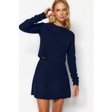 Trendyol Navy Blue Off-Shoulder Crew Neck Crop Thessaloniki/Knit-Look Knitted Blouse | Shoptok.si