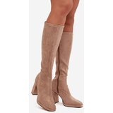 Boto Women's Boots with Stitching on Block Heel Beige Brivana | shoptok.hr