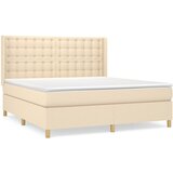 vidaXL Box spring postelja z vzmetnico krem 160x200 cm blago, (20895667) | Shoptok.si