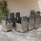 vidaXL Vrtna jedilna garnitura 9-delna z blazinami sv. siv poli ratan | Shoptok.si