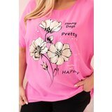 Kesi Włoski Plus Size women's blouse made of viscose with floral print and inscription pink | Shoptok.si