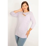 Şans Women's Plus Size Lilac Collar Stone And Side Gathered Detailed Blouse Cene