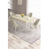 Hanah home trpezarijski set Roz, sto na razvlačenje i 4 stolice, krem ploča, bele noge, krem tkanina Babyface | Eponuda.com