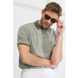 ALTINYILDIZ CLASSICS Men's Green Comfort Fit Comfortable Cut Polo Neck Jacquard T-Shirt.