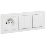 Legrand 2x dupli serijski prekidač br. 5 i kućna utičnica sa okvirom SUNO 250V bela Cene