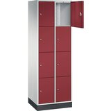 C+P Jeklena omara s predelki z zaklepanjem INTRO, višina predelka 435 mm, ŠxG 620 x 500 mm, 8 predelkov, korpus svetlo siv, vrata rubinasto rdeča | Shoptok.si