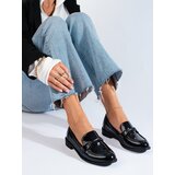 SHELOVET Lacquered classic black loafers cene