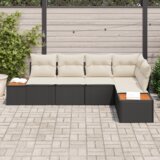 vidaXL 5-delni vrtni komplet s blazinami - Črn poli ratan in akacija | Shoptok.si