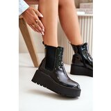 Boto Black Wloedia women's patent leather ankle boots with platform and wedge heel | ePonuda.com