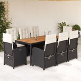  9-dijelni vrtni blagovaonski set s jastucima crni od poliratana Crna Dužina stola 190 cm | Shoptok.si