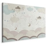  Slika - Cloudy Night Sky - Moons in Brown and Beige Hues Among Clouds and Numerous Little Stars on a Light Background 30x20 Na t | shoptok.hr