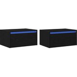 vidaXL Zidni noćni ormarići s LED svjetlima 2 kom crni hrast | shoptok.hr